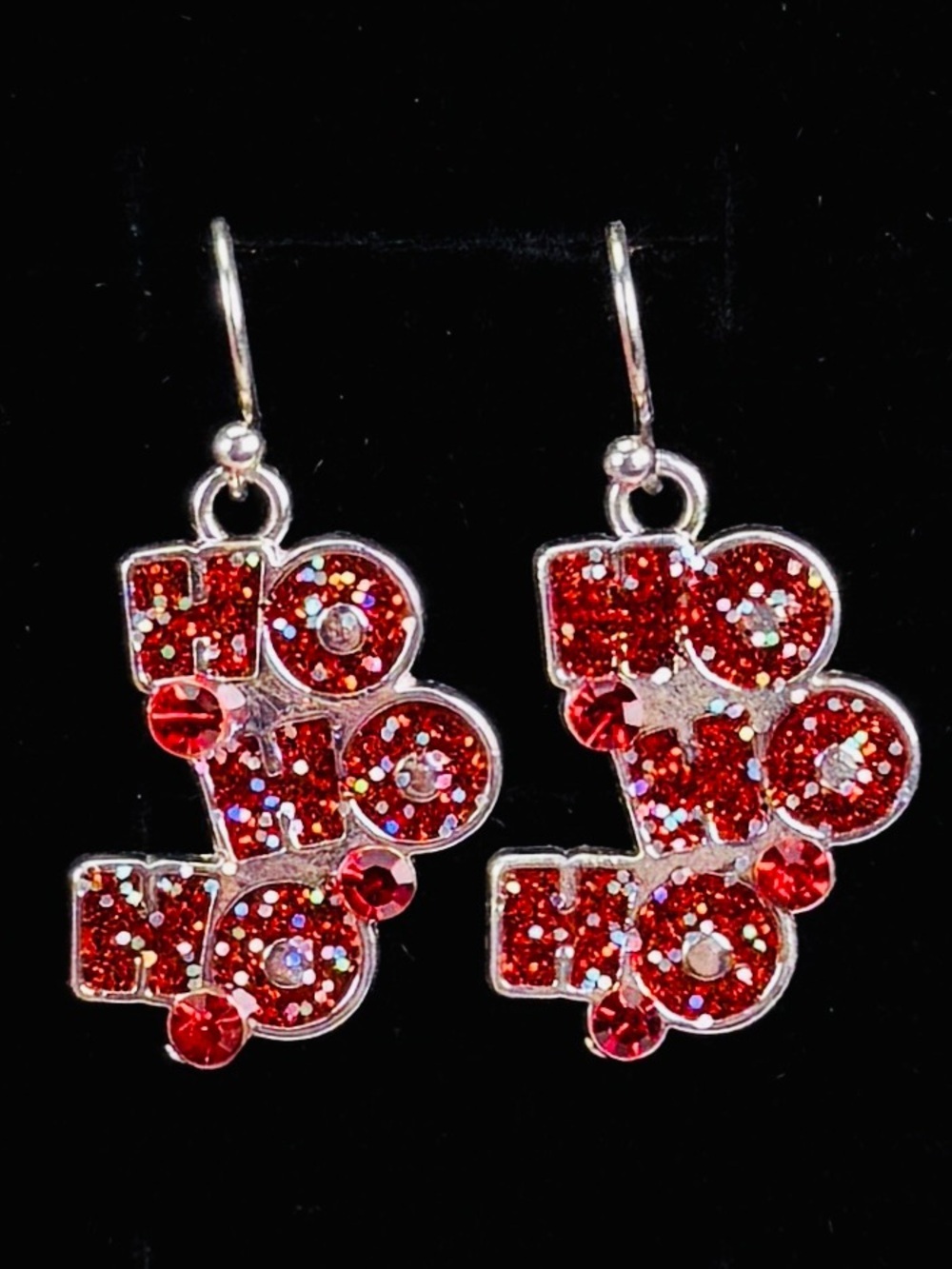 Festive goldtone and Red 'Ho Ho Ho' pierced holiday Christmas Earrings
